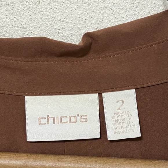 Chico's chocolate brown blouse size 2 (regular size 12) excellent, pre-owned - Picture 3 of 11